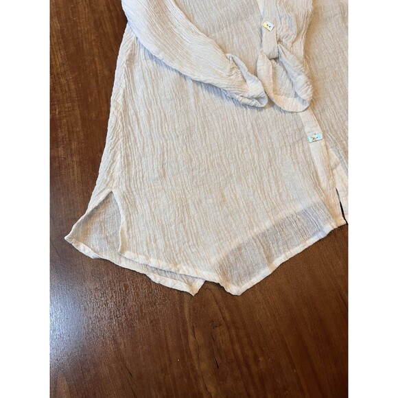 Habitat womens v-neck top size M roll-tab sleeve Textured button front white - Picture 4 of 9